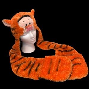 Disney Parks Black & Orange Kids Tigger Winter Plush hat with attached mittens
